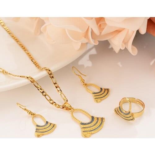 BAG E Pendant Chain Necklaces Earrings Gold Color PNG Jewellery Set Papua New Guinea Wedding party women girls gifts