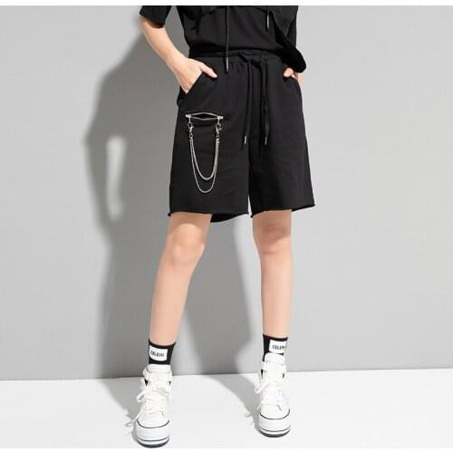 Korean New Chain Summer Women Shorts High Waist Solid Color Casual Loose Short-pants Female Fashion Shorts Plus Size