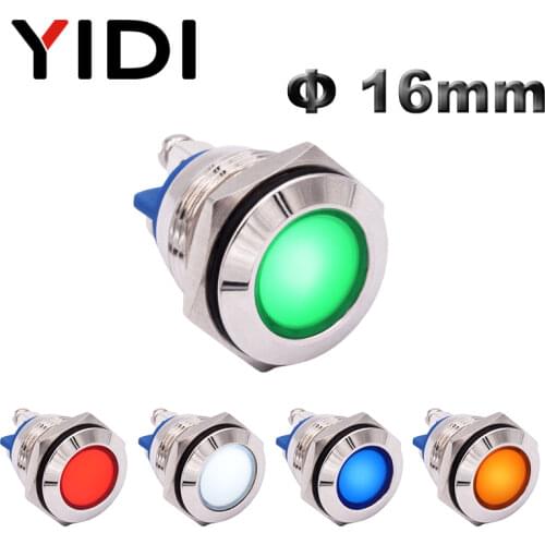 12V 24V 220V 16mm Waterproof Chrome Metal Indicator Light LED red green blue white amber Pilot lamp signal light screw terminal
