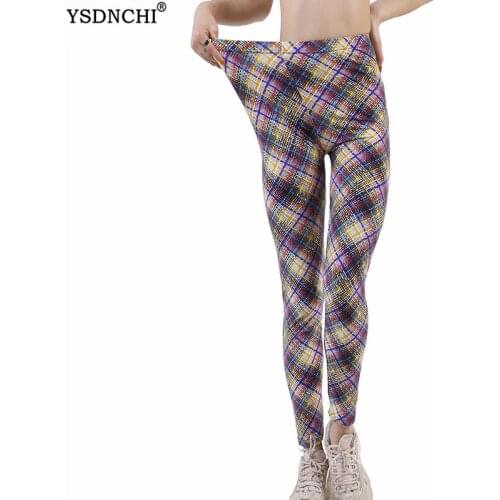 YSDNCHI Women Fitness Legging Colorful Grid Print Women Sports Sexy Leggins Casual Gym Yuga Pants Elastic DropShip