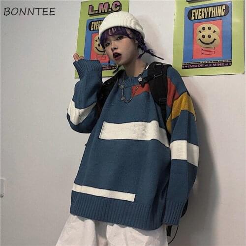 Jumpers Women Korean Style New Design Loose Striped Students Autumn Ins Warm All-match Outerwear Pullover Knitting Sweet College