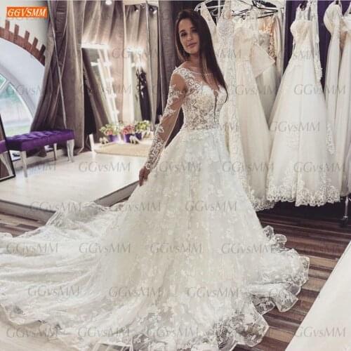 Elegant White Lace Wedding Gowns 2020 Long Sleeves Appliqued Women Ivory Boho Bridal Dresses Corset Custom Made vestido de novia