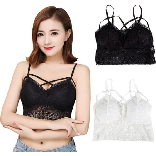 Womens Sexy Lingerie Lace Underwear Full Cover Thicken Strap Lightproof Solid Color Cross Bandage Bra