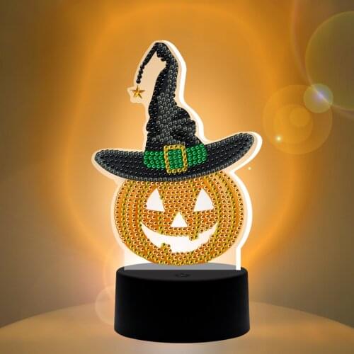2021 Halloween Pumpkin Lantern 5D Diamond Painting LED Night Lamp Decorate Desk Light Handmade Craft Holiday Kids Greeting Gift