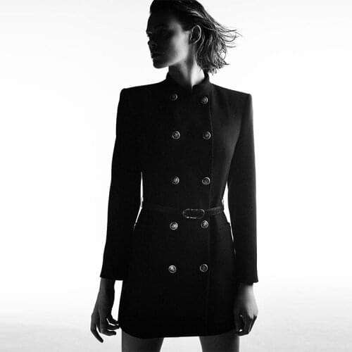 2021 New Fashion Oversized Jacket Double Breasted ZA Coat Vintage Long Sleeve Pockets Female Outerwear Chic Tops Solid color