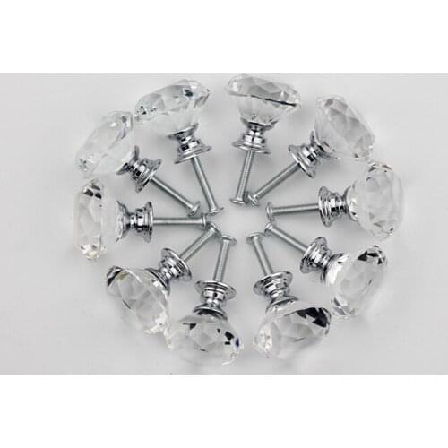 50pcs Genuine Diamond shape Crystal Glass Knobs Cupboard Pulls Drawer Knobs Kitchen Cabinet Handles Furniture Handle Hardware