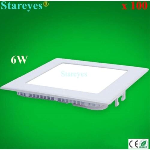Free shipping 100 pcs Square LED panel light 6W 500LM AC85-265V 2835 SMD led ceiling light bulb spotlight lamp lighting