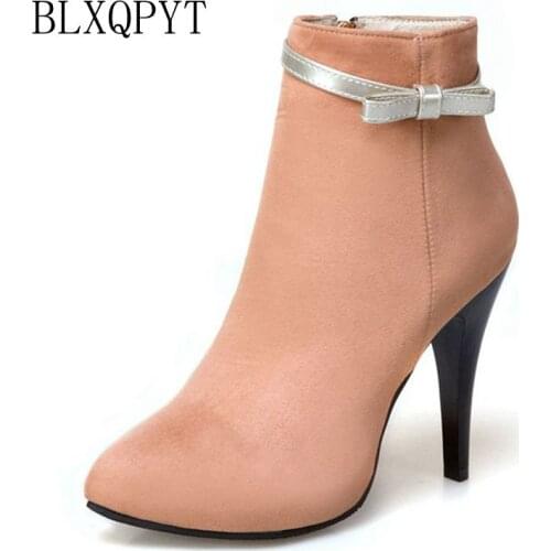 BLXQPYT New Big Size 33-50 Women High Heels ankle Short boots Autumn Winter Shoes Pointed Toe Platform Knight Martin Boots 2-5