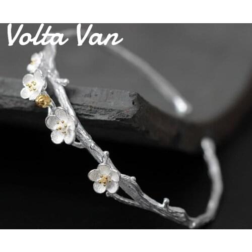 Volta Van 925 Sterling Silver Fine Jewelry Bangle Elegant 2021 New Vintage Plum Blossom Classic Concise Women Silver Bracelet