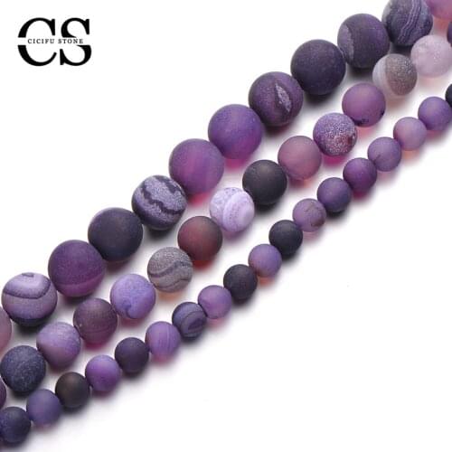 Natural Stone Beads Purple Matte Agates Beads Round Loose Bead for DIY Jewelry Making Bracelet Necklace Accessories 4/6/8/10mm