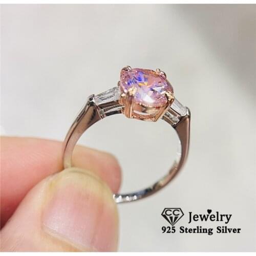CC S925 Silver Rings For Women Pink Cubic Zirconia Princess Shine Wedding Engagement Ring Fine Jewelry Drop Shipping CC1668