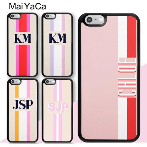 MaiYaCa Monogram Initial Stripe Personalized Name Case For iPhone XR X XS Max 12 mini 11 Pro Max SE 2020 6S 7 8 Plus Cover