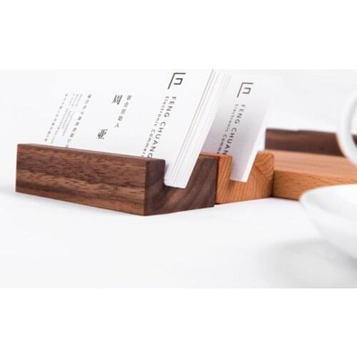 Black Walnut Beech Wood Business Card Holder Office Desk Wooden Photo Stand Name Memo Clips Organizer Storage Dinner Party