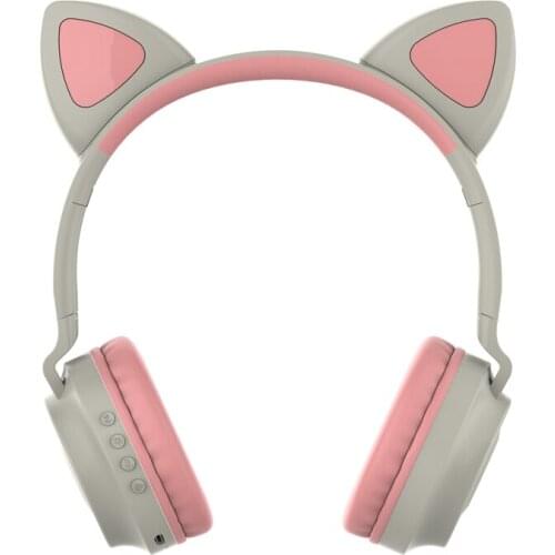 Kids Bluetooth 5.0 Cat Ear Headphones Foldable On-Ear Stereo Wireless Headset With LED Light(Pink)