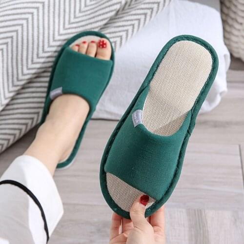 Apanzu 2021 New Womens Home Slippers Casual Indoor Open-Toe Shoes Flat shoes Cotton and Linen Slippers Anti-Slip Couple Slipper