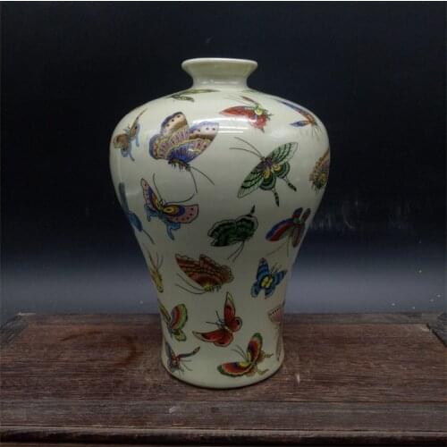 Jingdezhen folk collection, antique porcelain, Qing Tongzhi Year Pink Butterfly plum vase, antique old goods ornaments