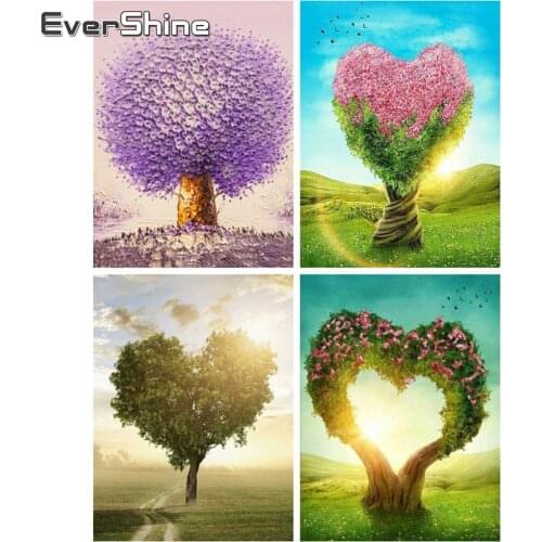 EverShine Diamond Embroidery Tree Cross Stitch Diamond Mosaic Art Painting Landscape Picture Rhinestones Needlework Home Decor