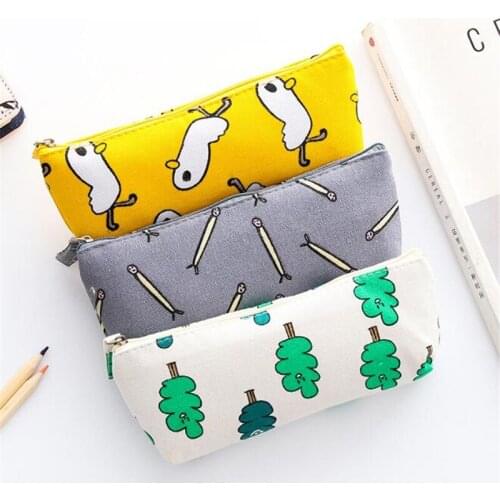 Canvas Coin Purse Cartoon Pattern Stationery Storage Organizer Bag Portable Multifunction Pencil Case School Supplies