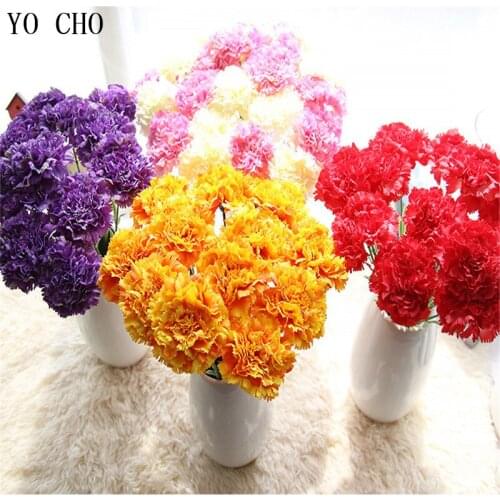 YO CHO Artificial carnation flowers Stamen silk flower bouquet for wedding decoration DIY Scrapbooking Fake Flower Party