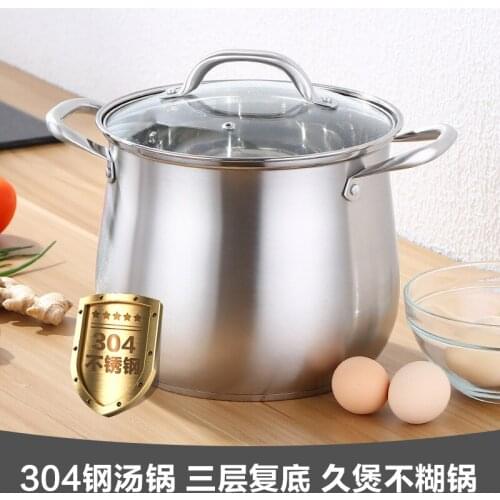 Household 304 Stainless Steel Soup Pot, Extra-high with Double Bottom and Thick Stew Pot Cookware Kitchen Pots Hot Pot