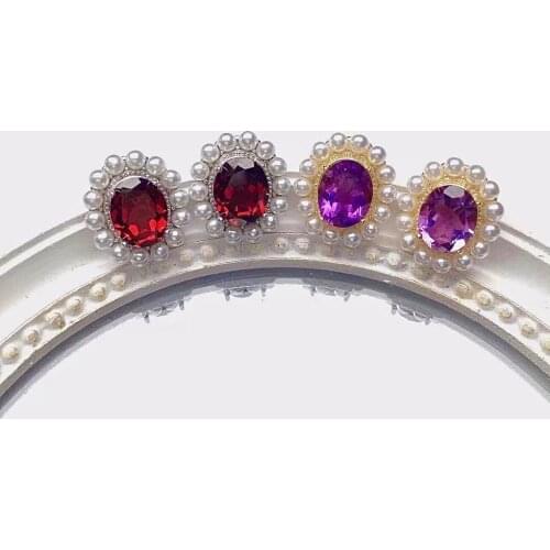 Classic 925 Silver Crystal Stud Earrings for Daily Wear Natural Amethyst Garnet Earring Real Garnet Amethyst Silver Stud Earring