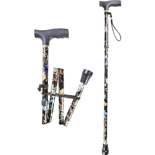 Lightweight Foldable Walking Sticks For Elderly Old Man telescopic 17inches Adjustable Folding Floral Metal Cane Trekking Hiking