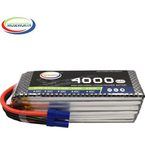 MOSEWORTH 6S RC LiPo Battery 22.2V 4000mah 40C Burst 80C 6S Batteries For RC Helicopter Airplane Quadrotor Drone 6S LiPo Cell