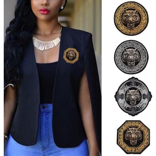 Punk Style Embroidered Sequined Metal Tiger Head Applique Cool Biker Patch Clothes Sticker Badge