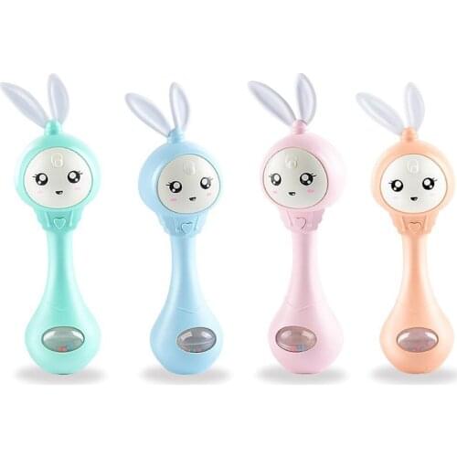 0-12M Musical Flashing Baby Rattles Infant Hand Bells 4 Colors Cute Rabbit Hand Bells Rattle Newborn Early Educational Toys