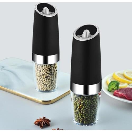 Electric Pepper Mill Set Gravity Induction Salt And Pepper Grinder With LED Light For Kitchen Spice Mill Stainless Steel Copper