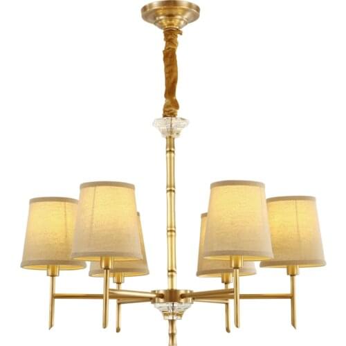 New Modern Bronze Copper Chandelier led E14 for Bedroom Kitchen Living Room Fabric Lampshade Ceiling Pendant Lamps Home Lighting