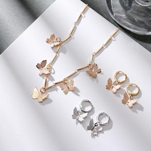 New Fashion Jewelry with Alloy Butterfly Necklace Earrings 3 Piece Set for Women Gifts wholesale