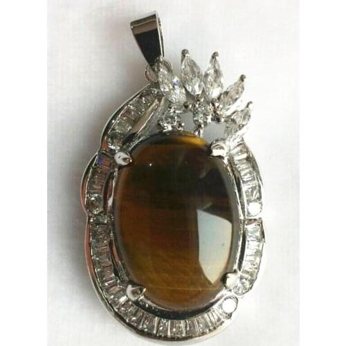 Wholesale crystal inlay 18*25mm tiger eye jade pendant with free chain