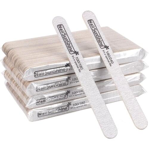 100Pcs Grey Sandpaper Wooden Nail File 100/180 180/240 Straight Wood Nail Art File Washable Buffer Block Emery Board Thick Stick