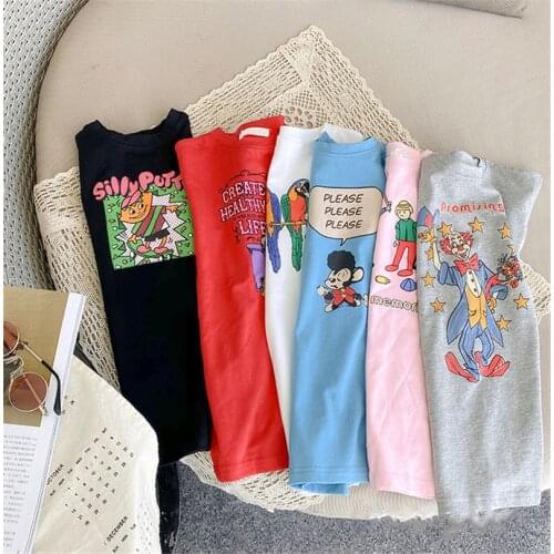 Short-sleeve Girls T-shirt Dress 2021 New Baby Kids Summer Cartoon Print Dresses for Childrens Clothing