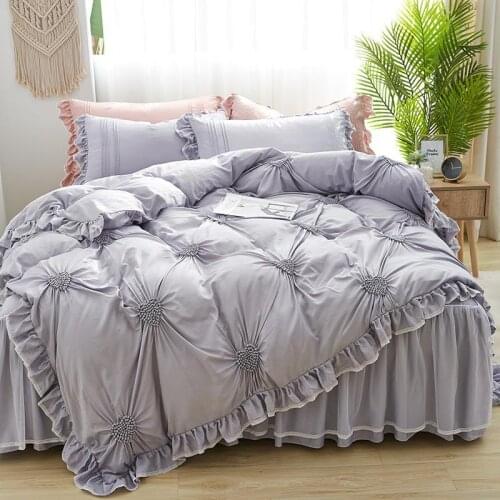 IvaRose J Pcs Heart Pinch Pleated Duvet Cover,100% Tencel Ultra soft Duvet Cover Ruffle Korean Bedding set Bed skirt for Girls