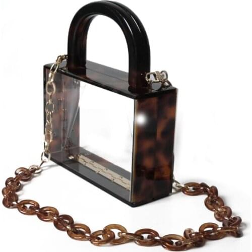 Transparent Crossbody Bag Leopard Print Shoulder Bags Clear Chain Bag for Dinner G5AE