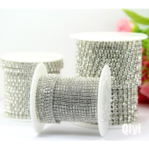 5 yards/bag Super bright encryption clear crystal SS6-SS16(2mm-4mm) silver rhinestones chain,diy clothing accessories