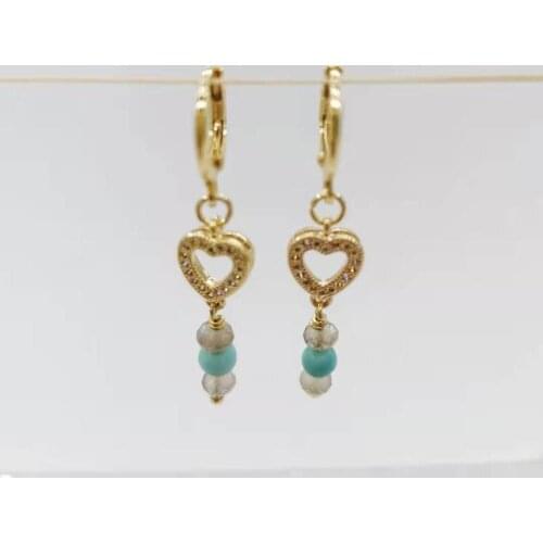 Heart Zircon Turquoise Onyx Dangle Earrings High Quality Natural Gemstones Charms 14K Gold Filled Hoops Women Elegant Jewelry