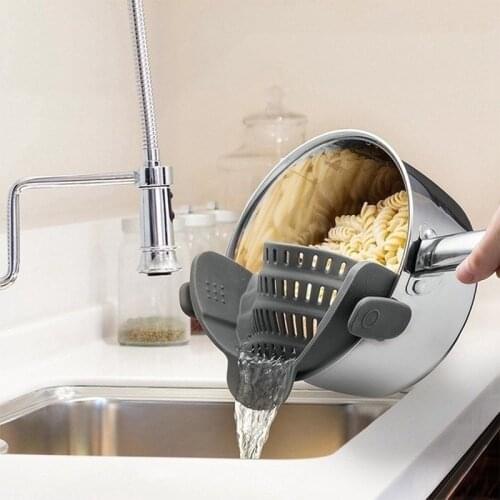 Silicone Kitchen Strainer Clip Pan Drain Rack Bowl Funnel Rice Pasta Vegetable Washing Colander Draining Excess Liquid Univers