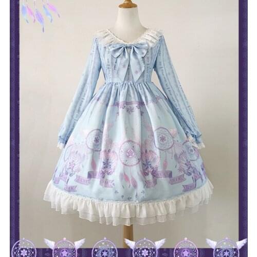 Sweet Lolita Dress Long Sleeve Bows and Ruffles Chiffon Lolita One Piece Dress