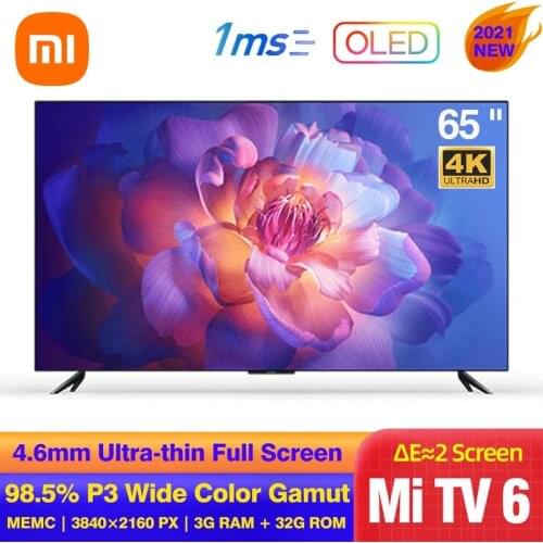 Xiaomi Mi Smart TV 6 65 inch OLED Smart Android TV HDR 4K OLED Screen 3GB Ram 32GB Rom WiFi Bluetooth YouTube Dolby Audio USB