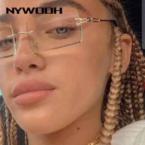 NYWOOH Rimless Sunglasses Women Men Vintage Rectangle Sun Glasses Female Summer Shades Travel Sunglass for Ladies UV400
