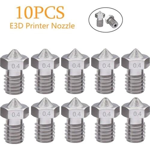 10Pcs/lot Stainless Steel 3D Printer Nozzle Mk8 V5 V6 0.4mm Thread M6 1.75mm Filament For Extrusion Press of 3D Printer Parts