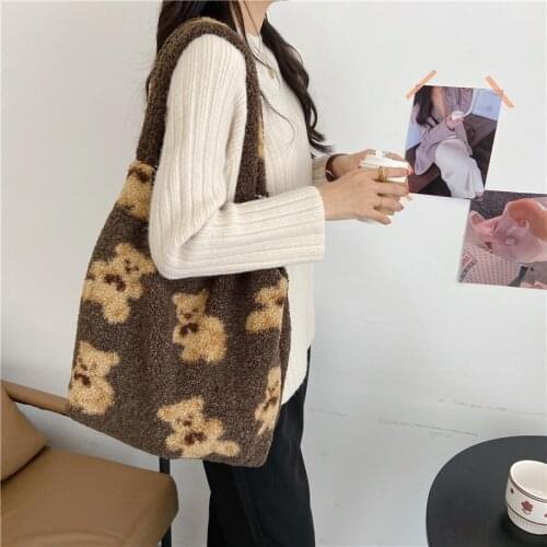 Lamb Wool Printed Shoulder Bag Large-capacity Bags New Ladies All-match Simple Fashion Casual Temperament Autumn And Winter