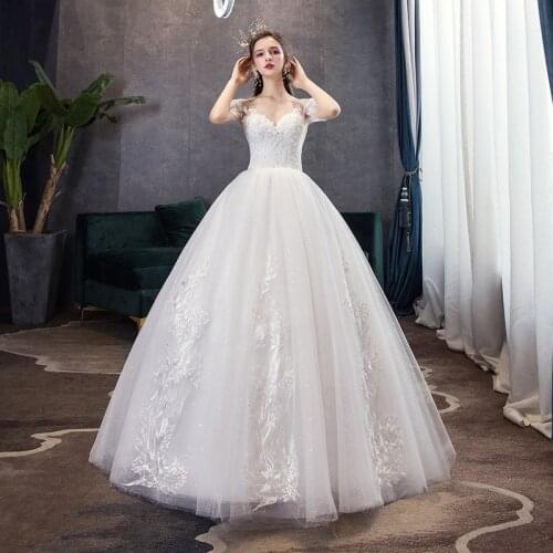 Wedding Dress 2021 The Bridal O-neck Floor-length Lace Up Ball Gown Luxury Lace Bling Bling Beading Wedding Dresses