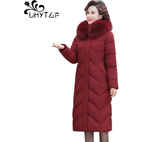 UHYTGF Winter Down jacket Parker Cotton Coat Women Korean Loose 5XL plus size Top Fashion Embroidery Thicken warm Outerwear 1063