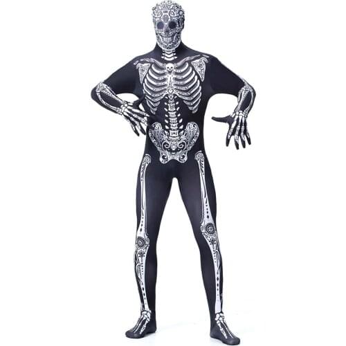 Umorden Purim Halloween Costumes for Men Day of the Dead Scary Zombie Skeleton Costume Cosplay Zentai Suit