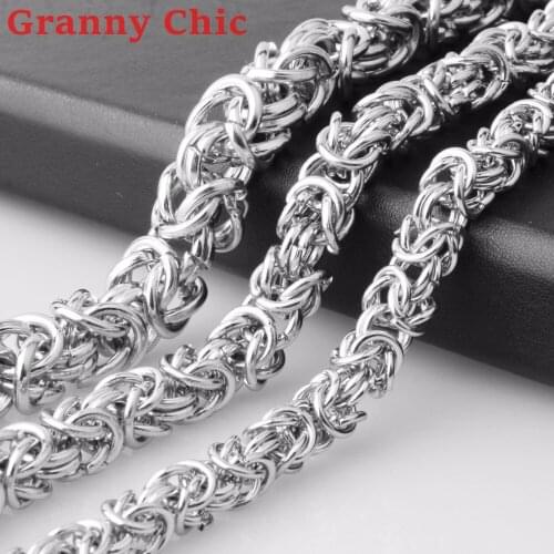 Granny Chic Silver color Byzantine Link Stainless Steel Necklace Boys Mens Chain Necklace Jewelry