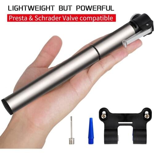 Bicycle Pump Bike Air Pump Hose Pressure Gauge Cycling Tire Inflator High Press Valve Fork Portable Aluminum Alloy 120PSI Pump